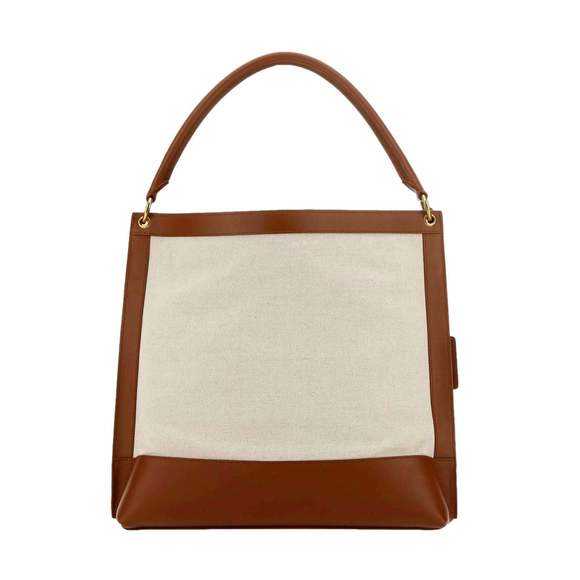 Saint Laurent Monogram Tag Canvas and Brown Leather Trim Hobo - Picture 5 of 9